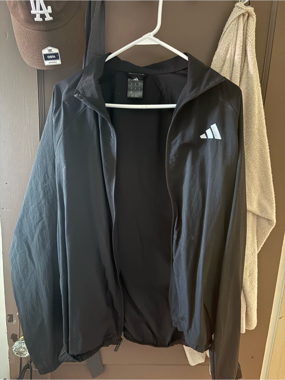 adidas Black Men's Hooded Windbreaker Jacket with Reflective Logo